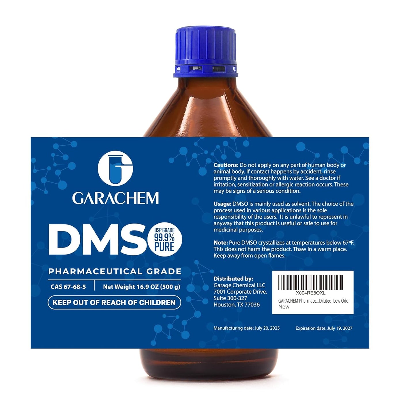 Pharmaceutical Grade 99.9% Pure DMSO in a Glass Bottle, Pure Liquid Dimethyl Sulfoxide 16.9 OZ, Non-Diluted, Low Odor