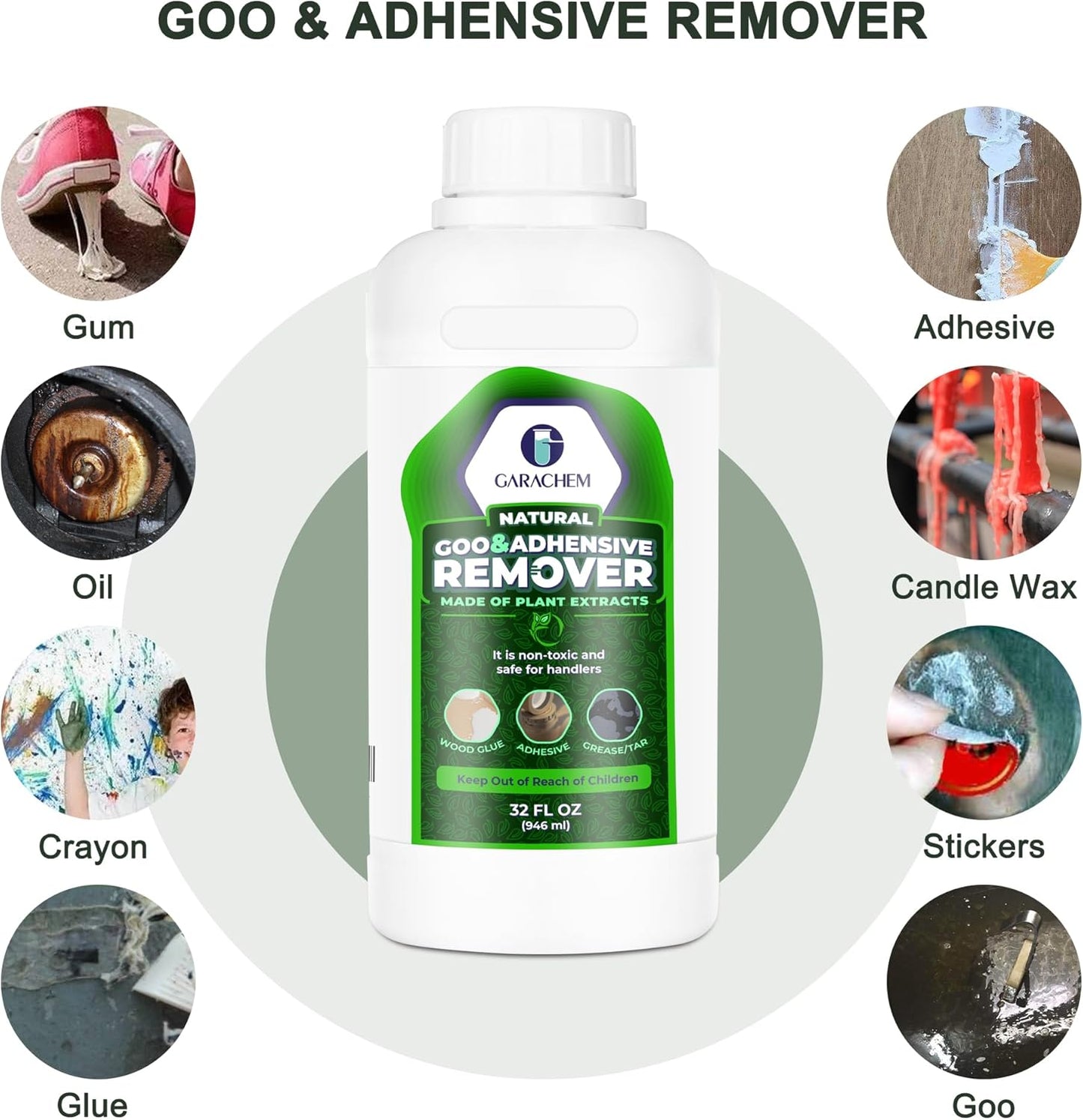 Natural Adhesive Remover, Organic Sticker Remover Made with Soybean Oil and Lemonene, Surface Safe Glue Remover Safely Removes Labels Decals Residue Tape Chewing Gum Grease Tar Crayon