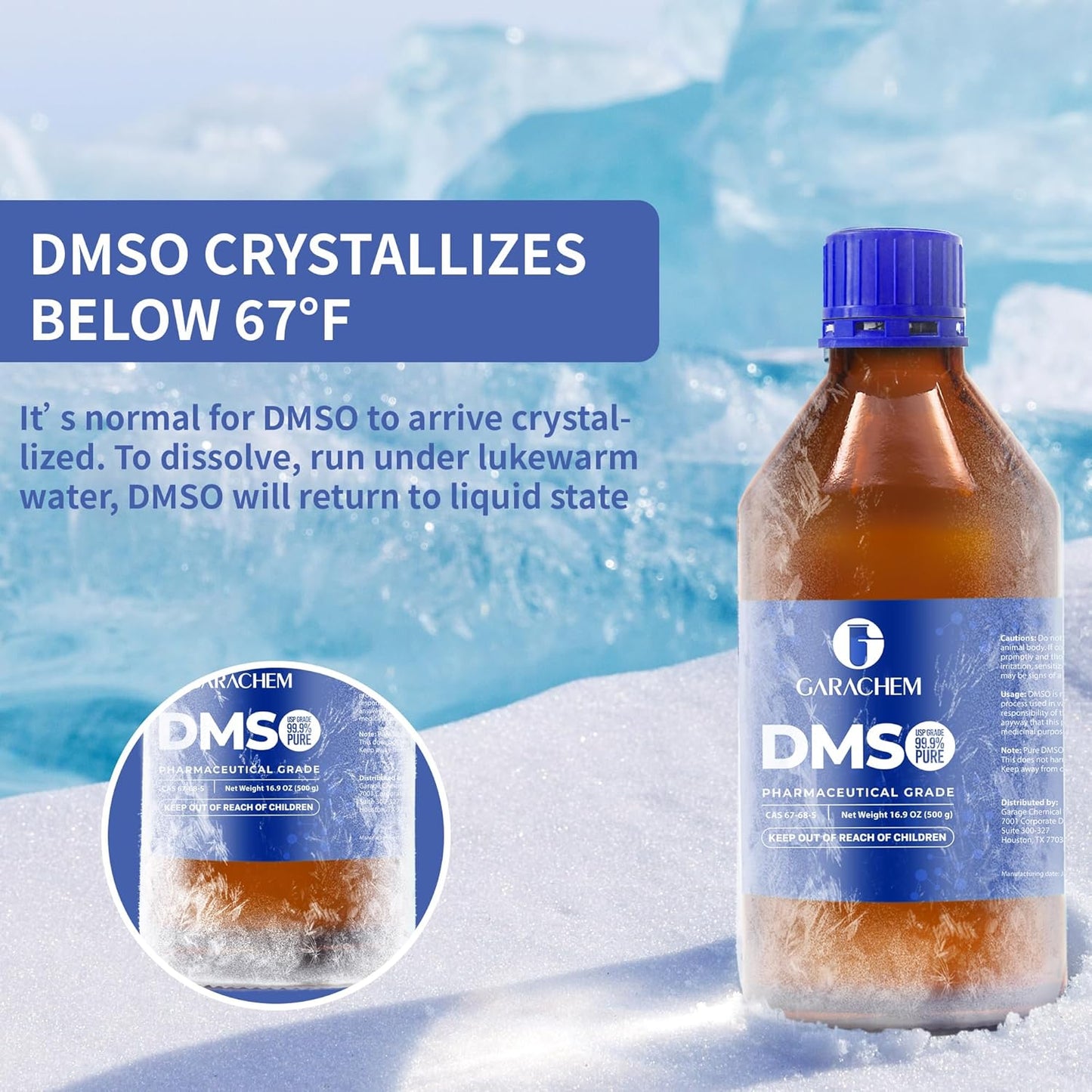Pharmaceutical Grade 99.9% Pure DMSO in a Glass Bottle, Pure Liquid Dimethyl Sulfoxide 16.9 OZ, Non-Diluted, Low Odor